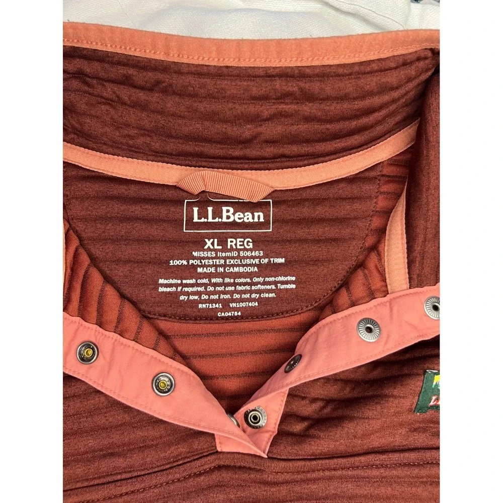 L.L. Bean Airlight Red/Brown Fall Neutral Quilted Color Snap Pullover Women XL - Picture 5 of 8